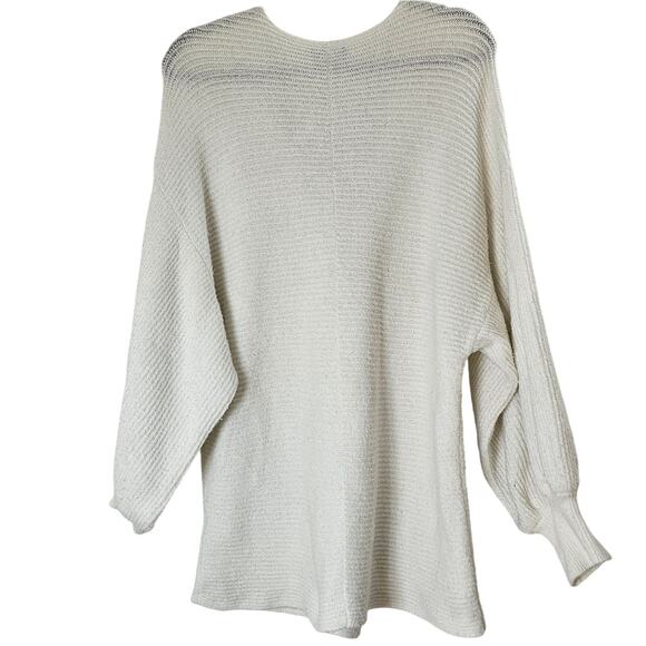 Womens Sz XL Ivory Neutral Feminine Poof Sleeve V-Neckline Ribbed Sweater - Picture 2 of 10